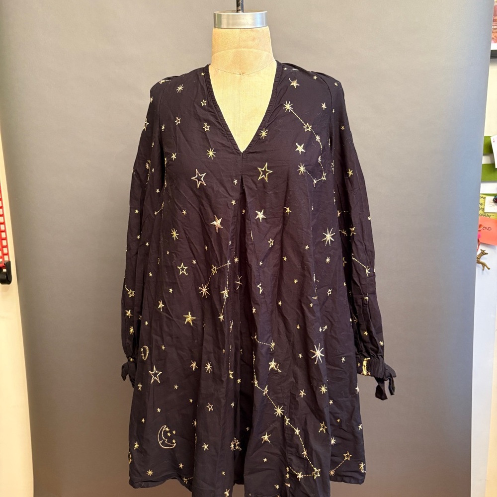 ASOS Midnight Black Dress with Gold Star Embroidery